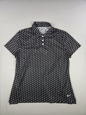 Nike Golf Dri-FIT Victory Polo Shirt Size Large Black White Dashed Swoosh